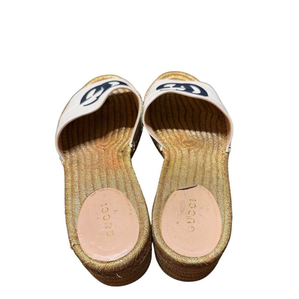 Gucci GG Marmont Platform Slide Sandals 40 Gold Espadrille 655820 - Picture 9 of 9